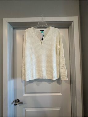 Lety & Me Ivory/Cream V-Neck Knit Sweater Button Detail Size 3X